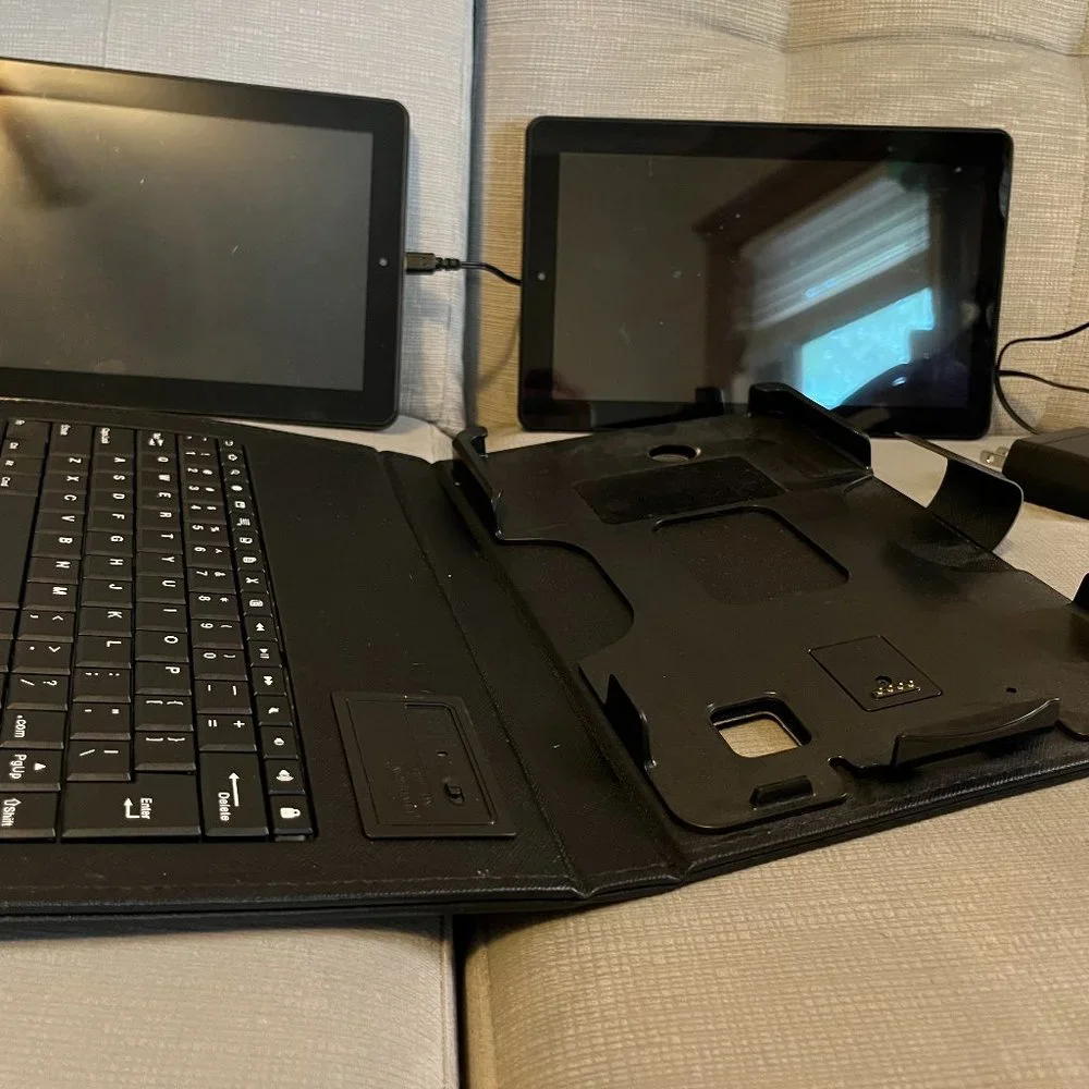 RCA 2 Tablets, Charger, and Keyboard Case
